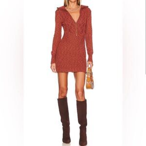 NWT Free People Red Jasper Mont Blanc Long Sleeve Mini Sweater Dress Size Large